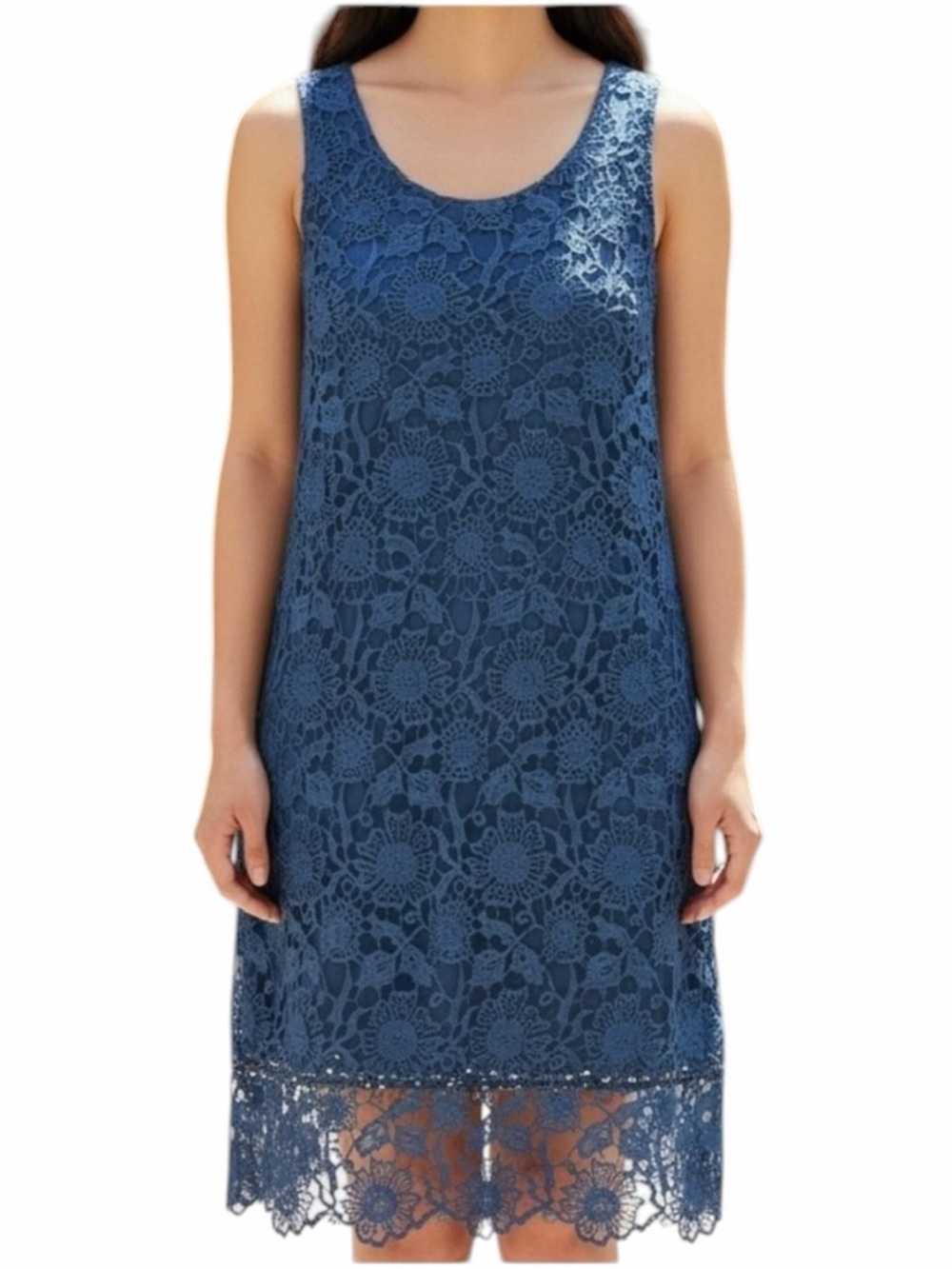 Wendy Bird Blue Floral Crochet Sleeveless Dress